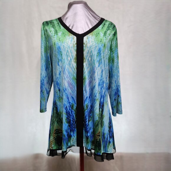 Scoop Necked Abstract Print Tunic Blouse With Trim - Picture 1 of 7